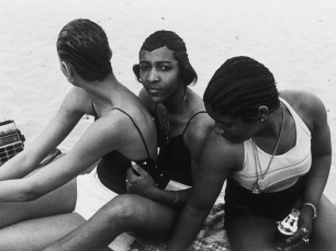 Three women at beach by Arlene Gottfried