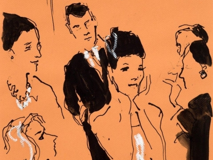 Drawing of party by Richard Haines