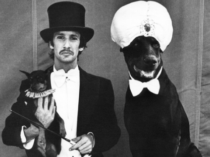 Man and two dogs by Arlene Gottfried